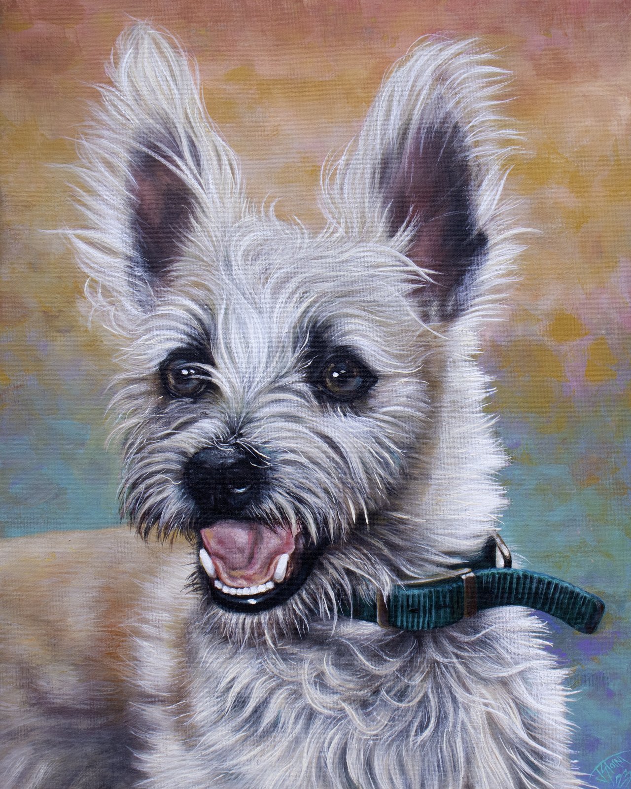 Painted portrait of a scruffy terrier named Chester