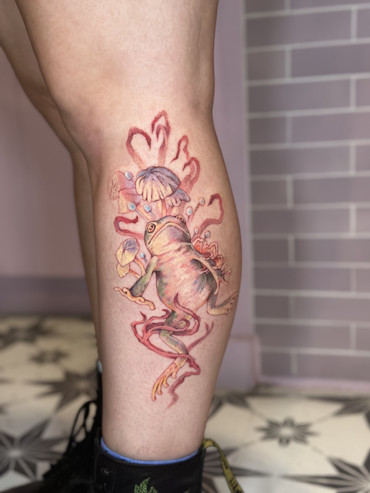 Frog & Mushrooms tattoo