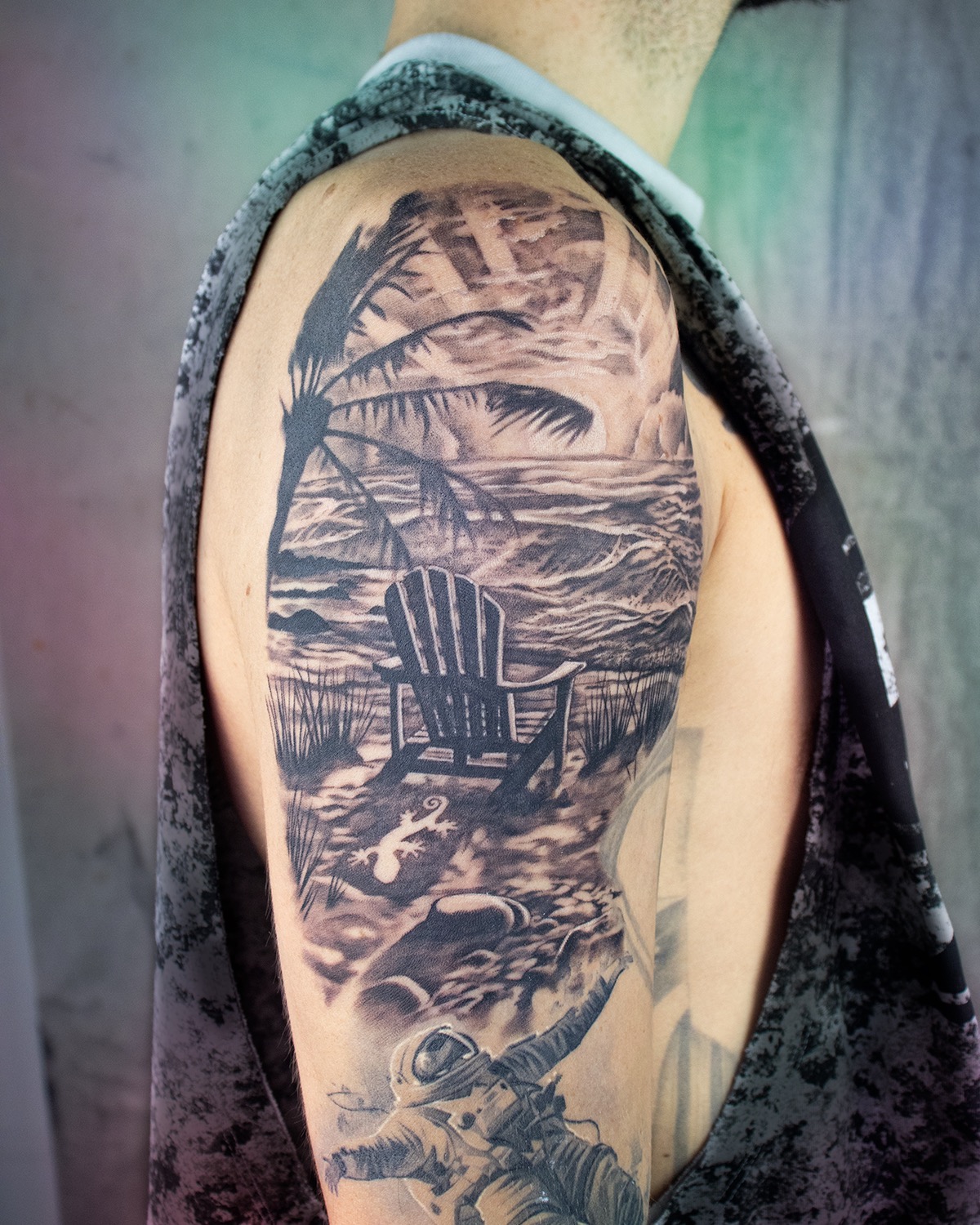 Beach Scene Sleeve tattoo