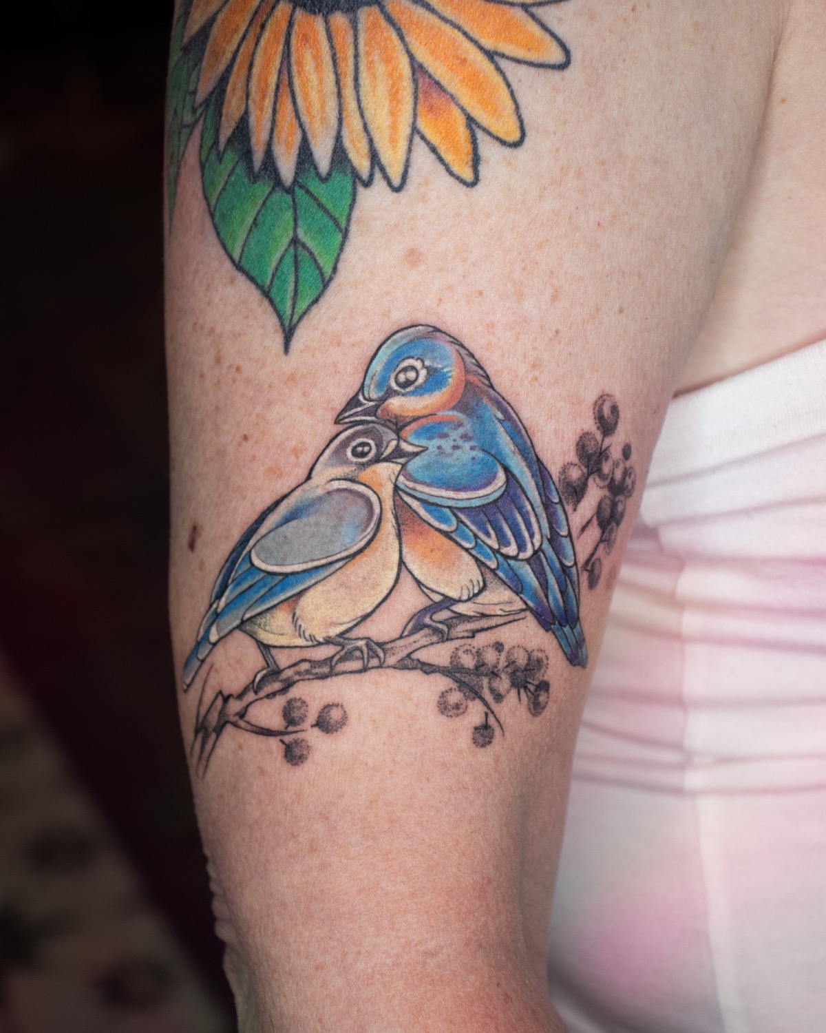 Bluebirds on a Branch tattoo