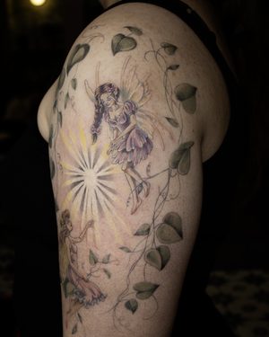 Fairy and ivy shoulder tattoo